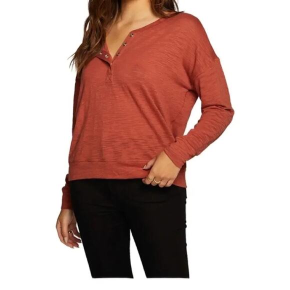 Chaser Slub Jersey Long Sleeve Sheer Lightweight Burnt Orange Henley Size Small - Picture 1 of 13